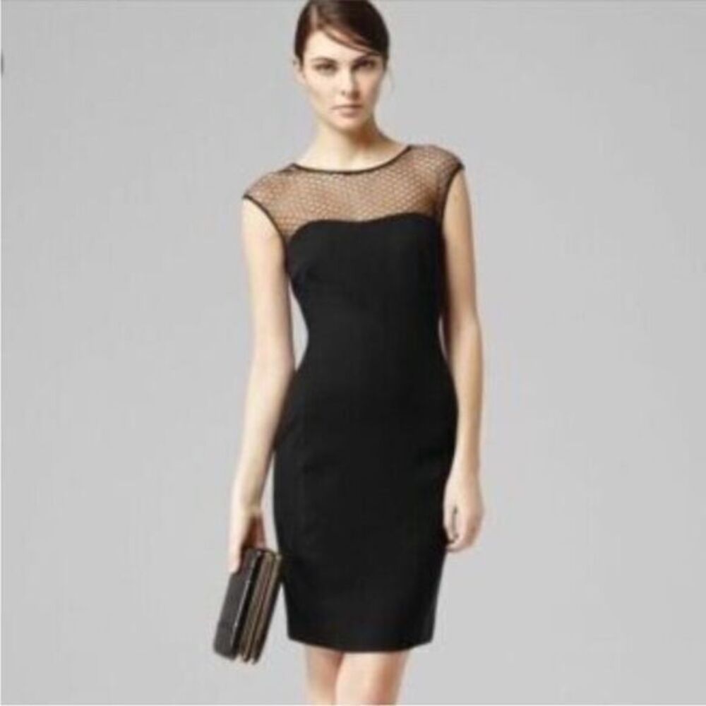 Reiss Women's Black Honeycomb Pencil Dress Size 6 Fitted Sleeveless Back Zip